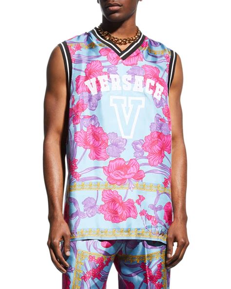 Versace Men's Acid Bouquet Silk Tank Top 